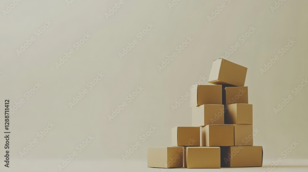A stack of cardboard boxes arranged on a flat surface against a plain background, suggesting storage or shipping themes A stack of cardboard boxes arranged on a flat surface against a plain background, suggesting storage or shipping themes