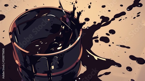 Wallpaper Mural Black oil barrel with dramatic splashes and spills, background with industrial design aesthetic Torontodigital.ca