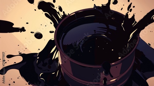 Wallpaper Mural Black oil barrel with dramatic splashes and spills, background with industrial design aesthetic Torontodigital.ca