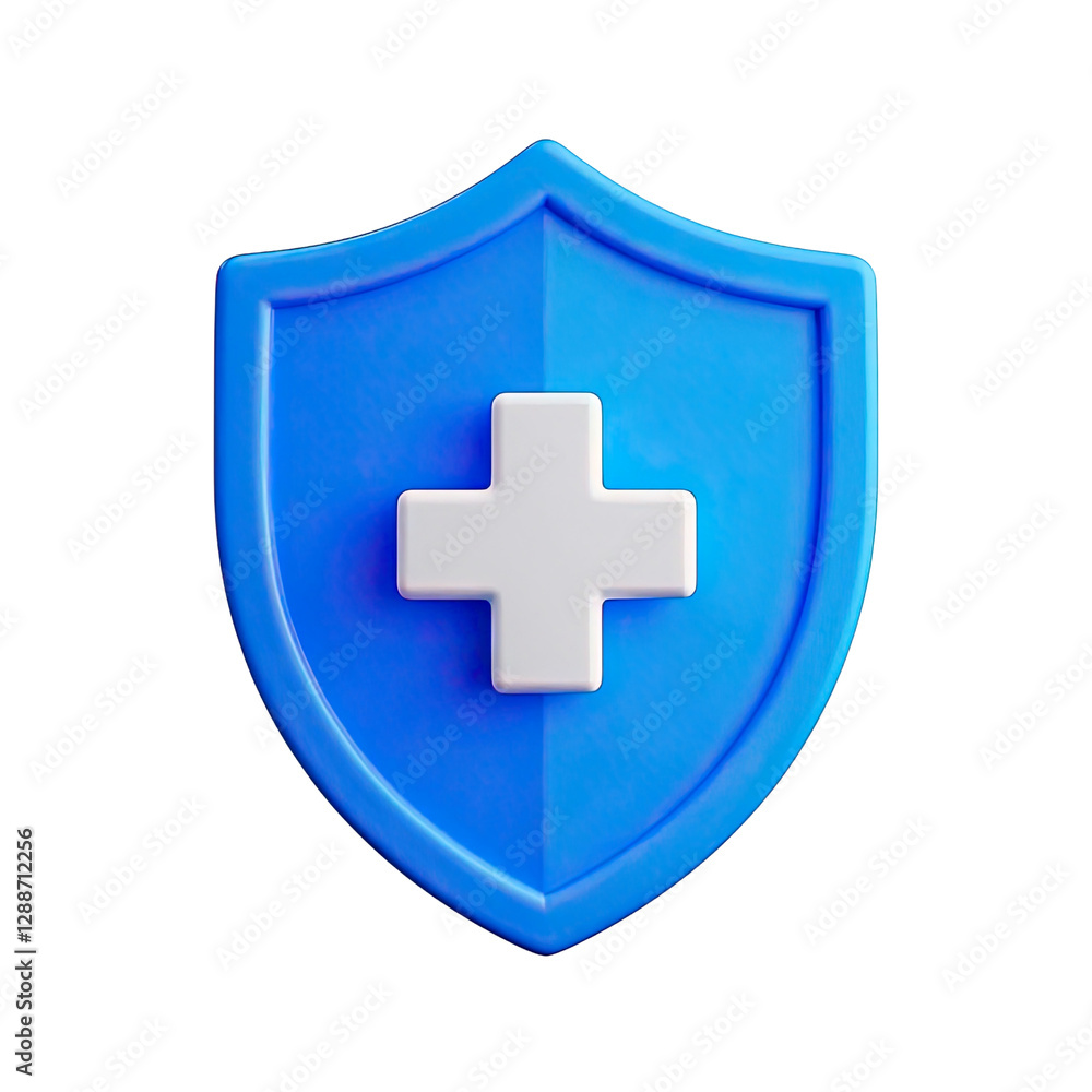 Fototapeta premium 3d shield with cross icon symbol which is a symbol of Health protection from disease. Health security insurance medical concept, Generative AI