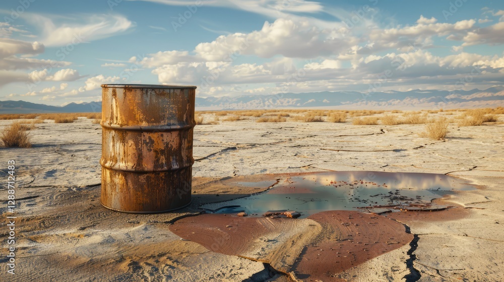 Rusty old oil barrel with corrosion patterns on blurred natural background Rusty old oil barrel with corrosion patterns on blurred natural background