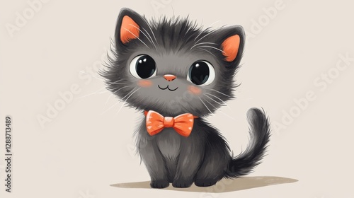 Playful baby cat with tiny bowtie cozy home digital illustration charming environment whimsical viewpoint
