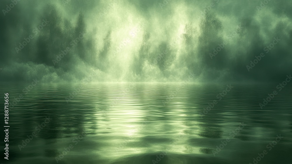 Dramatic seascape reflecting dark stormy clouds and misty atmosphere Dramatic seascape reflecting dark stormy clouds and misty atmosphere