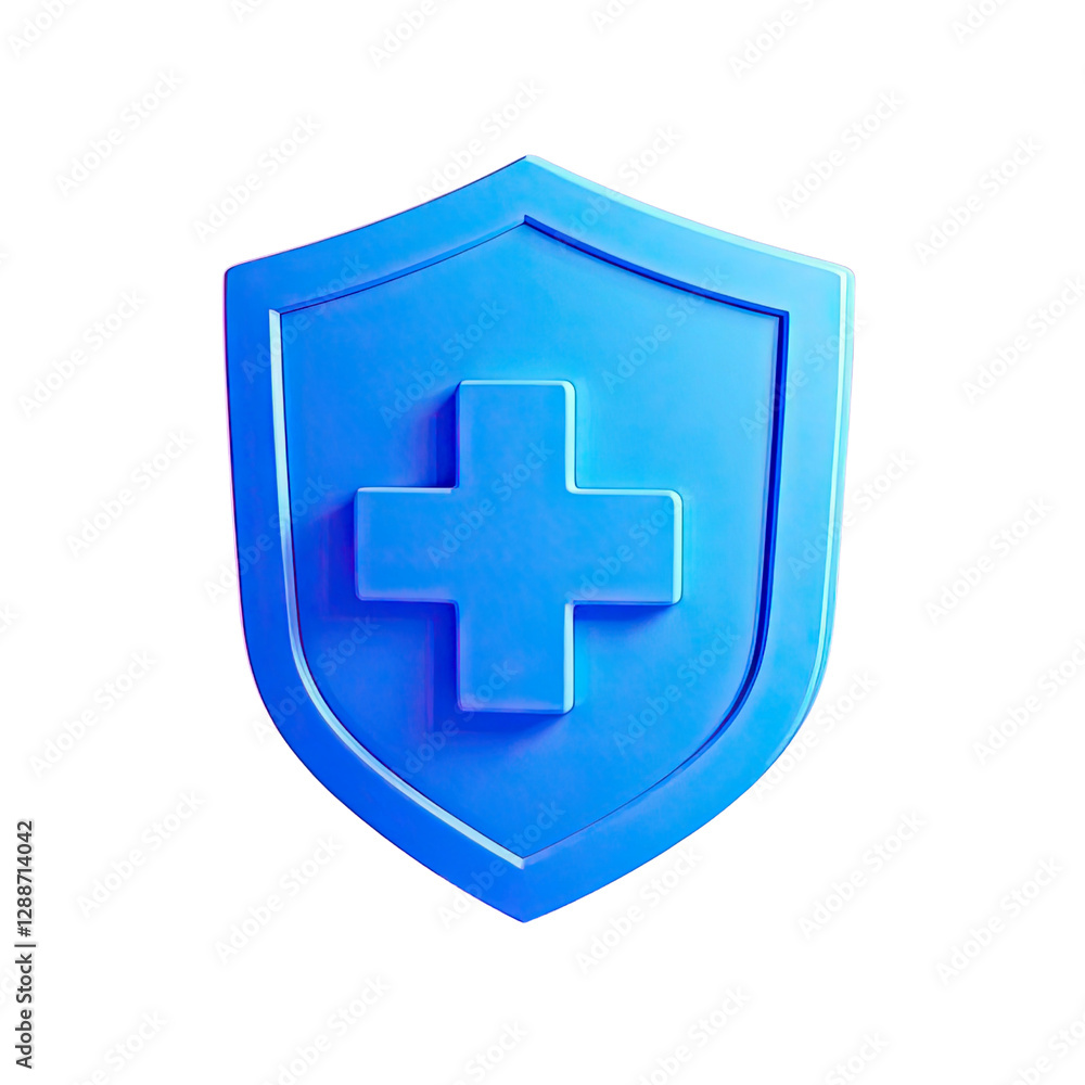 Fototapeta premium 3d shield with cross icon symbol which is a symbol of Health protection from disease. Health security insurance medical concept, Generative AI