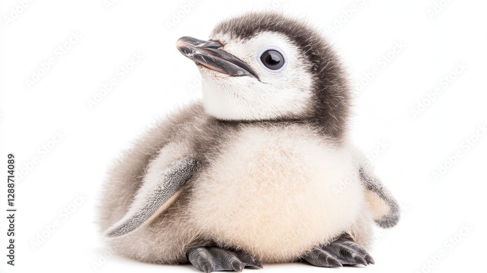 Obraz premium Innocent baby penguin gazes up antarctic ice wildlife photography frozen environment close-up view wonder of nature