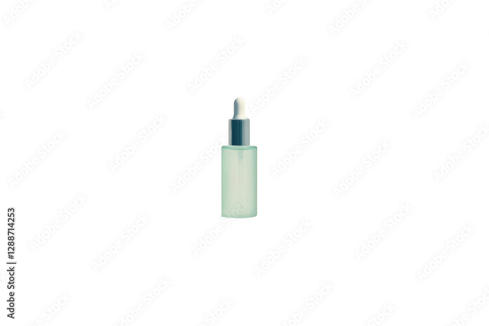 Clear dropper bottle with a silver cap against a minimalist background, ideal for skincare product display Clear dropper bottle with a silver cap against a minimalist background, ideal for skincare product display