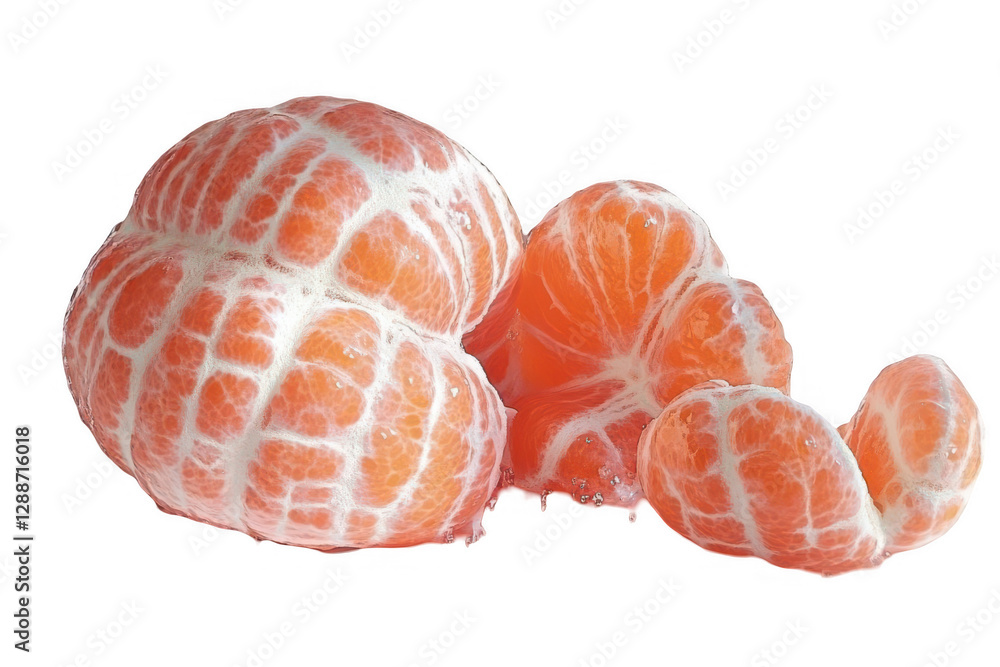 Close-up of vibrant, peeled tangerines showcasing juicy segments against a clean background Close-up of vibrant, peeled tangerines showcasing juicy segments against a clean background