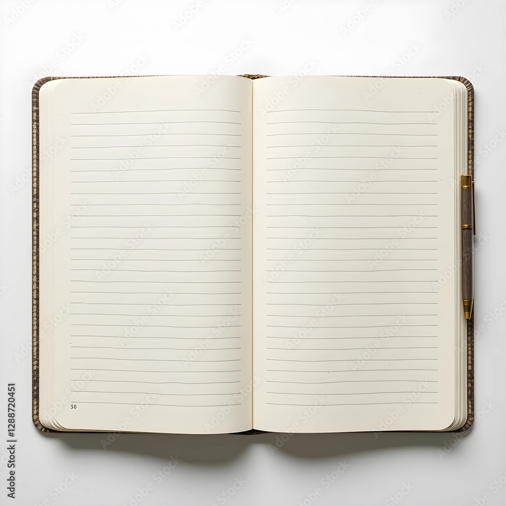 Open notebook with a pen on a white background. Generative AI Open notebook with a pen on a white background. Generative AI