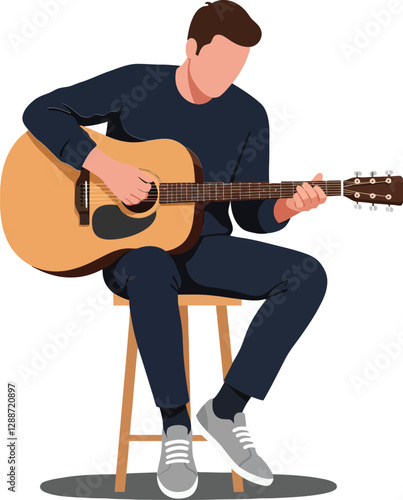 Musician playing acoustic guitar in a minimal flat design vector art