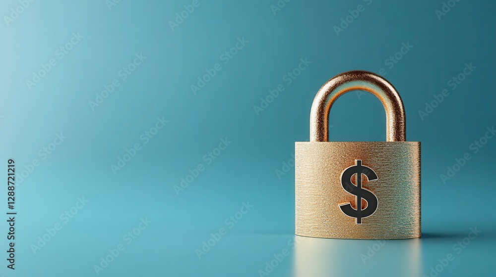Secure Finance Concept, golden padlock with dollar sign on blue background, symbolizing financial protection Secure Finance Concept, golden padlock with dollar sign on blue background, symbolizing financial protection