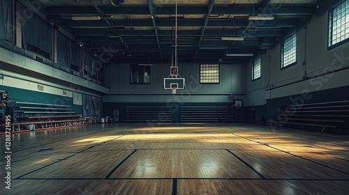 Empty Vintage Gymnasium Basketball Court