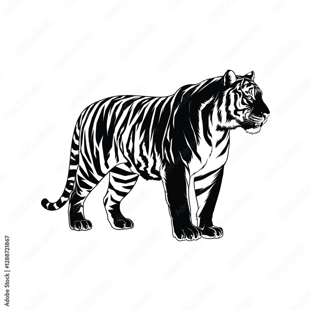 Naklejka premium Tiger Silhouette With white background