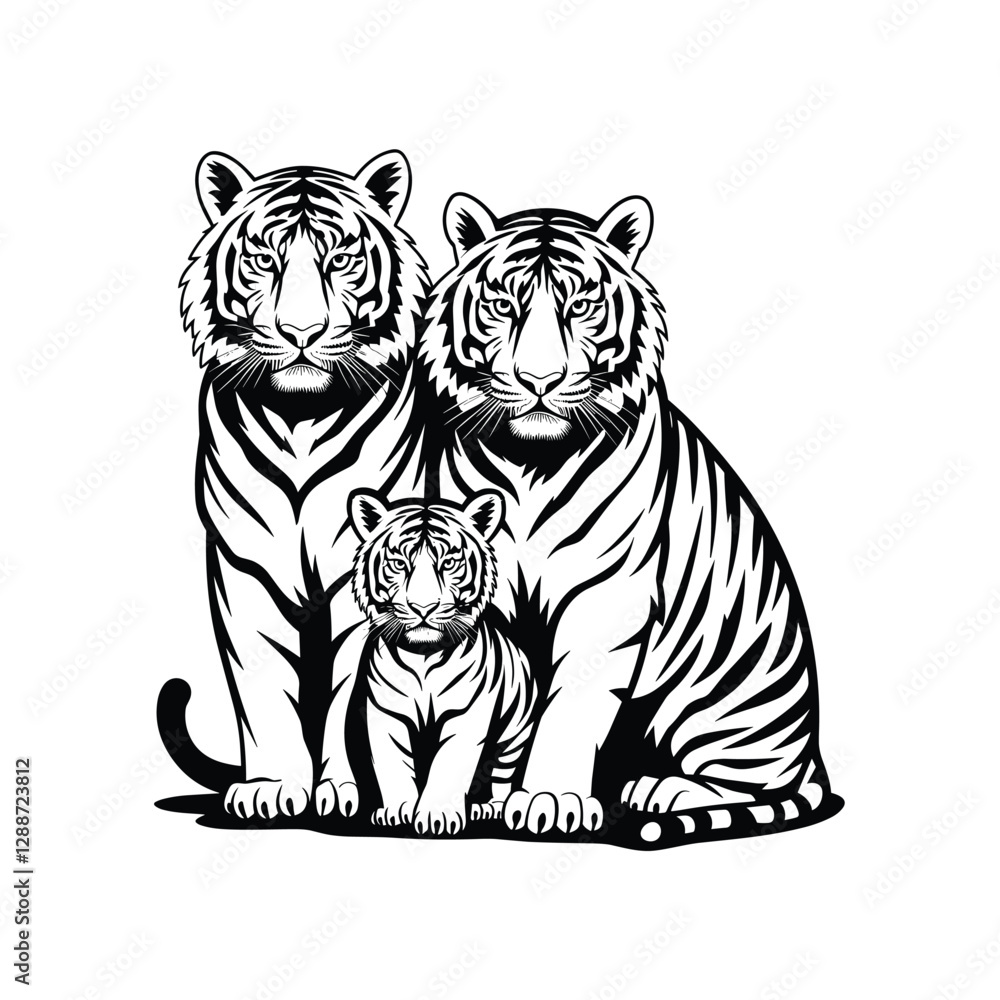 Fototapeta premium Tiger Set Silhouette With white background