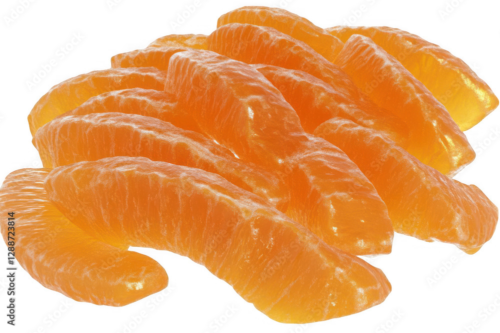 Fresh and juicy orange segments arranged artistically on a white background, ideal for food photography Fresh and juicy orange segments arranged artistically on a white background, ideal for food photography