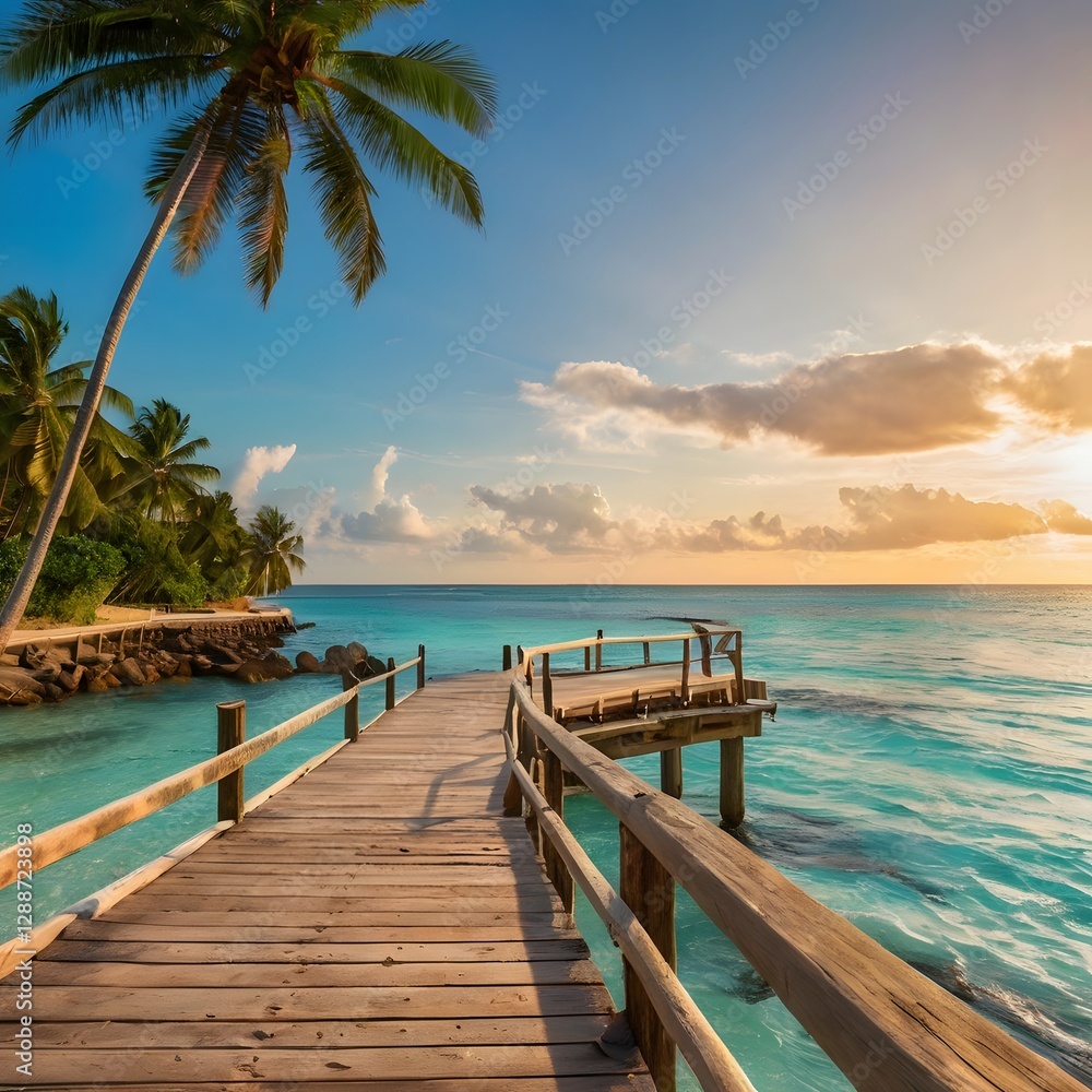 Fototapeta premium Tropical Paradise – Stunning Sunset Over a White Sand Beach
