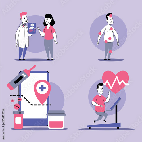 Set of health services, including consultation, health tracking, vaccination, and fitness activities