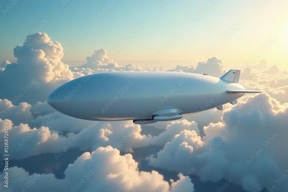 Naklejka premium White airship gliding effortlessly above clouds, clouds, airship