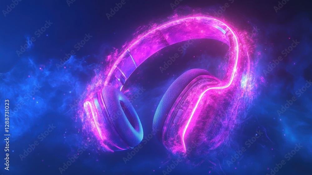 Obraz premium pro gamer man in headphones live streaming while playing online computer game, neon lights, esports, gaming, monitor, play, young, player, internet, enjoyment, cyber,