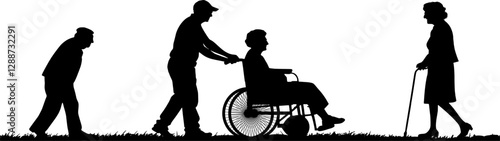 Vektor Silhouette Körper von alten Menschen draußen in Bewegung - Senioren im Pflegeheim - Soziales und Pflege - Lebensabend