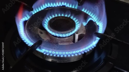 the stove flame that is turned on is blue