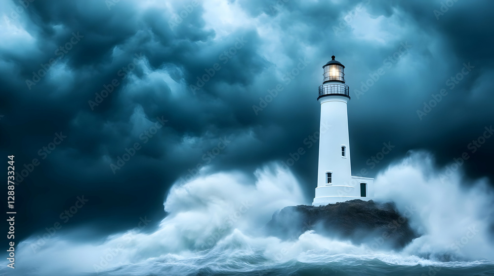 A dramatic lighthouse stands resilient against powerful waves and dark storm clouds, showcasing nature's fierce beauty. A dramatic lighthouse stands resilient against powerful waves and dark storm clouds, showcasing nature's fierce beauty.