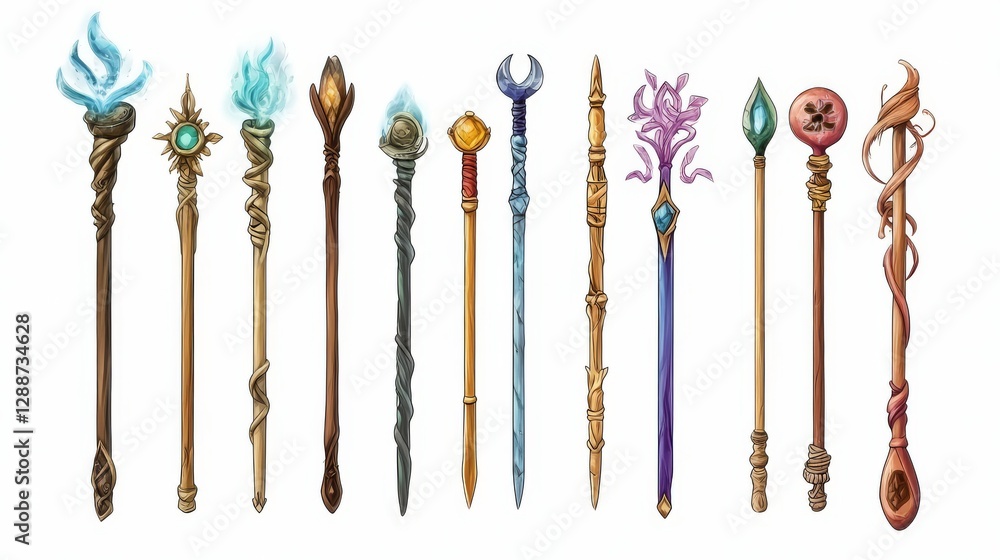 A set of icons for games. The wands. Isolated on a white background A set of icons for games. The wands. Isolated on a white background