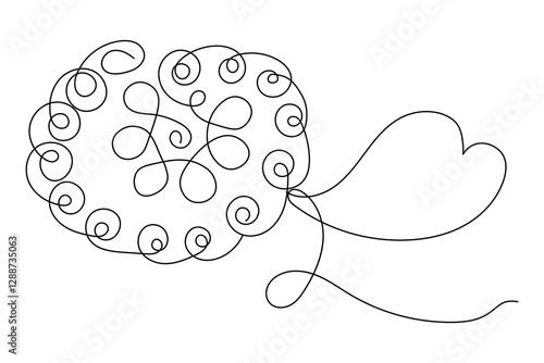 Human brain Continuous single line drawing of Vector illustration on a white background

