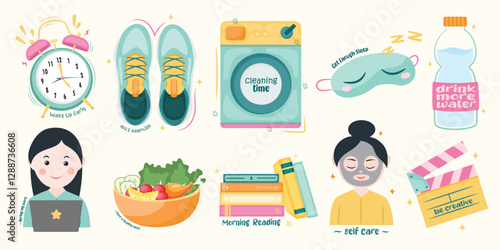 Фотография Healthy modern lifestyle vector set