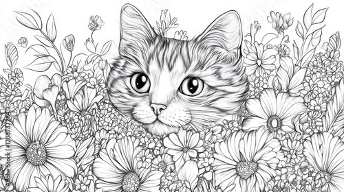 Wallpaper Mural Curious cat peering from flower bed garden photography outdoor close-up whimsical scene Torontodigital.ca