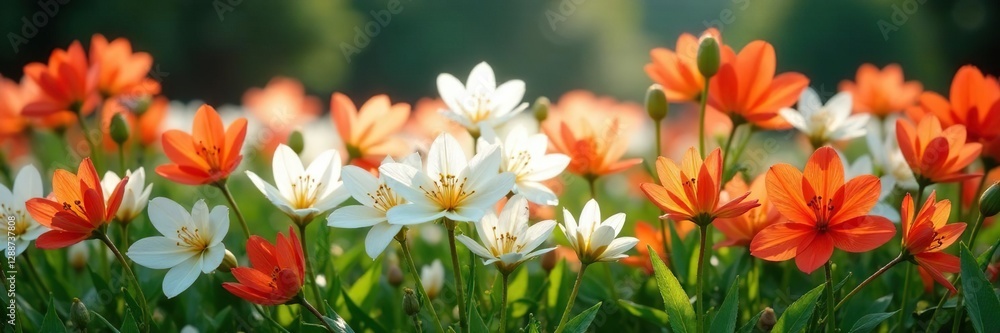 White and orange-red flowers forming a crown shape, white flowers, nature, botanical garden