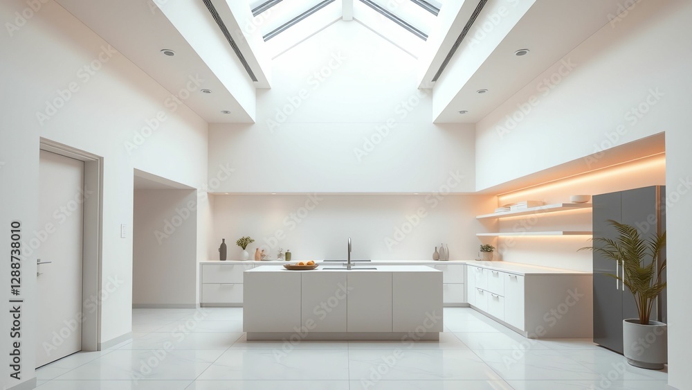 Minimalist Kitchen Design with Skylights, Open Space, and Sleek Cabinets Minimalist Kitchen Design with Skylights, Open Space, and Sleek Cabinets