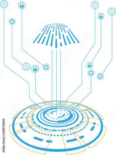 Obraz na płótnie Fingerprint scan to access protected network service data with biometrics. w salonie