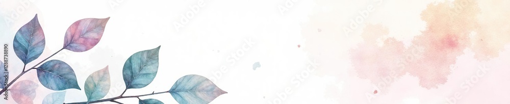 Obraz premium Delicate watercolour leaves on white background, abstract art, pastel hues