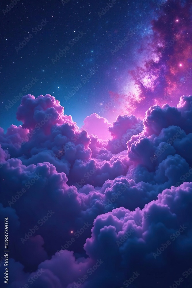 Fototapeta premium Gaseous clouds drift through the cosmos with flashes of cyan and purple light, light, purple