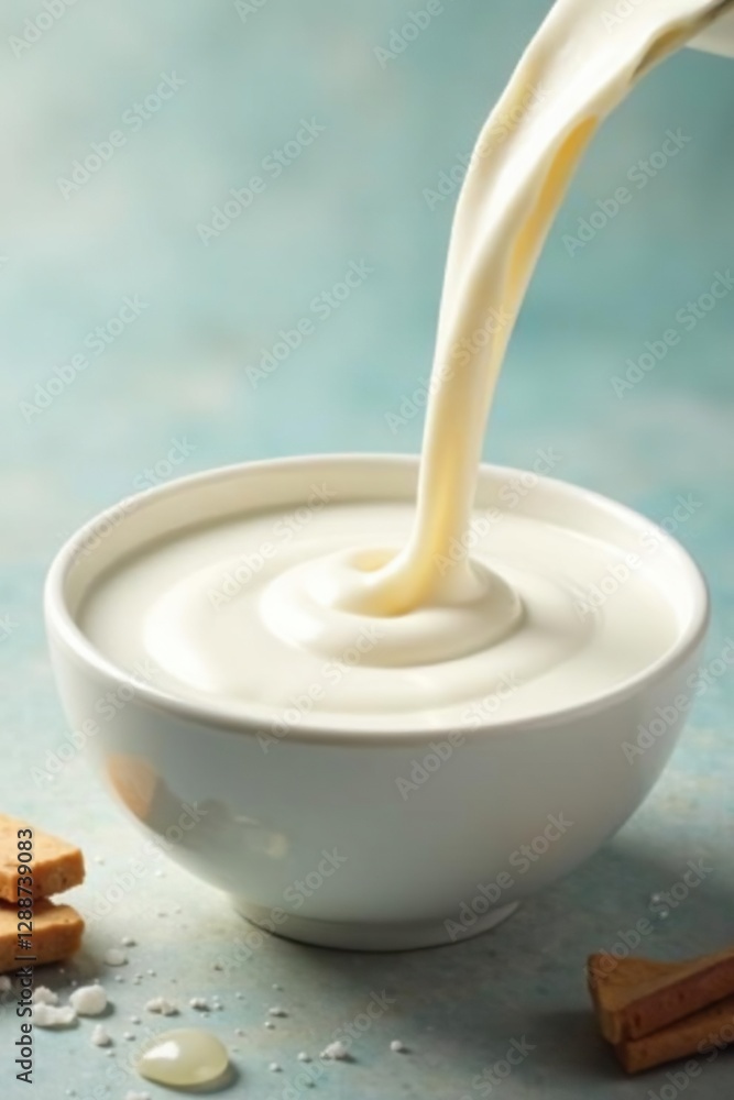 Milk swirling in a bowl with a natural background, texture, creamy Milk swirling in a bowl with a natural background, texture, creamy