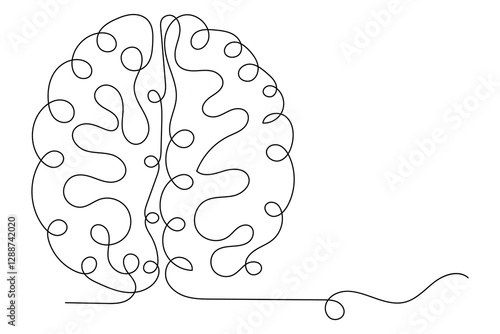Human brain Continuous single line drawing of Vector illustration on a white background

