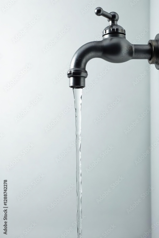 White background stainless steel pipe with water leak, leaky faucet, water leak, water fall White background stainless steel pipe with water leak, leaky faucet, water leak, water fall