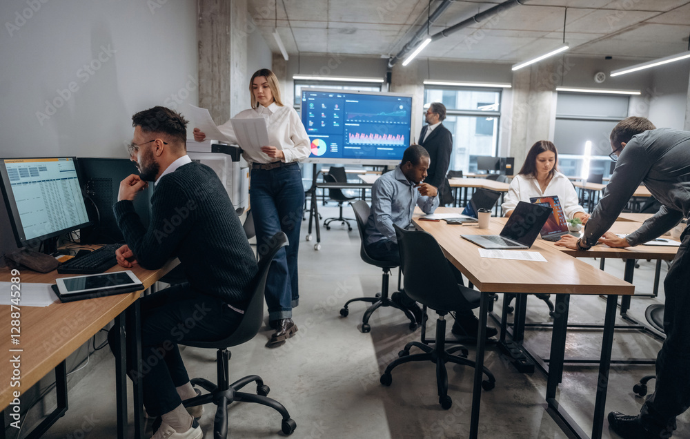 People are busy. Group of office workers are indoors together People are busy. Group of office workers are indoors together