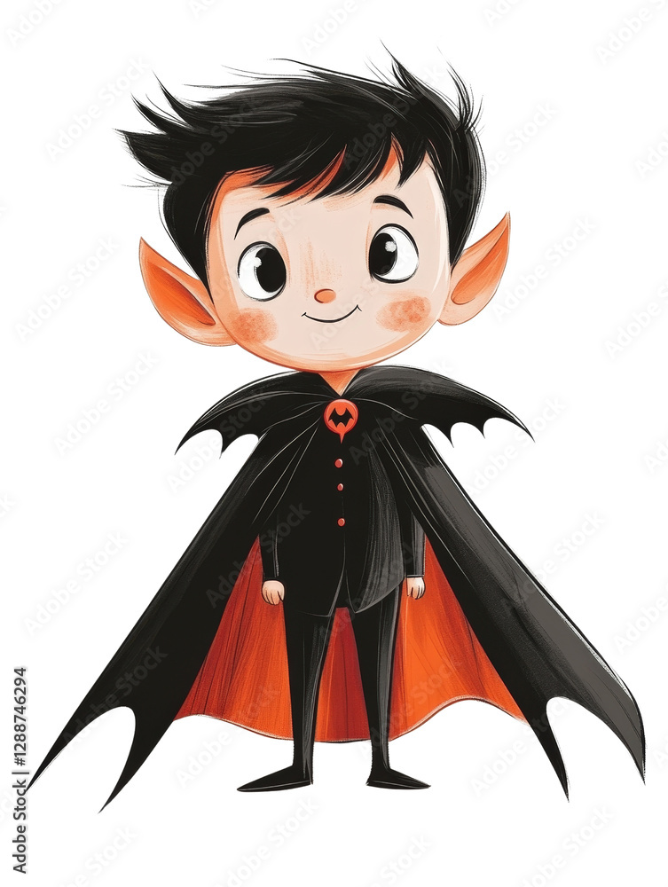 Fototapeta premium Little boy in bat costume celebrating halloween with joy and excitement indoors isolated on transparent background.
