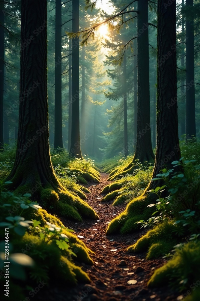 Obraz premium Forest floor with pine tops visible through gaps, forest floor, nature details