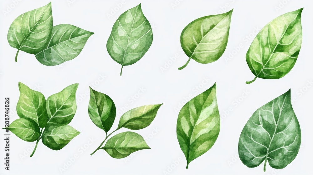 Create watercolor green leaves collection artistic studio digital art creative space close-up nature inspiration Create watercolor green leaves collection artistic studio digital art creative space close-up nature inspiration