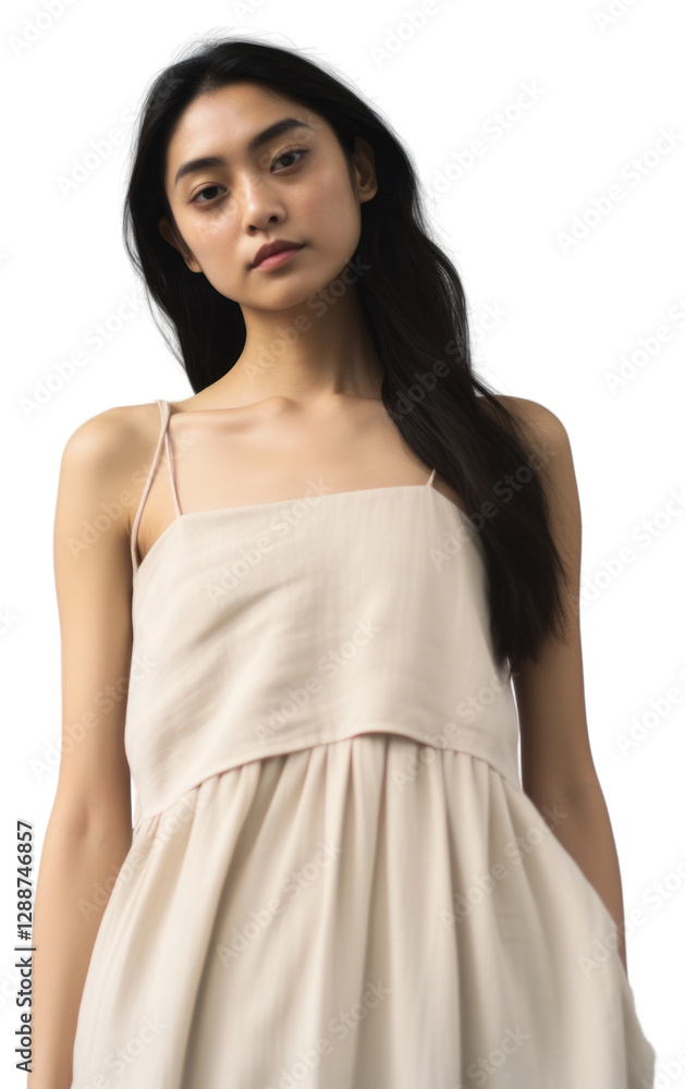 PNG Cream dress mockup portrait fashion adult. PNG Cream dress mockup portrait fashion adult.