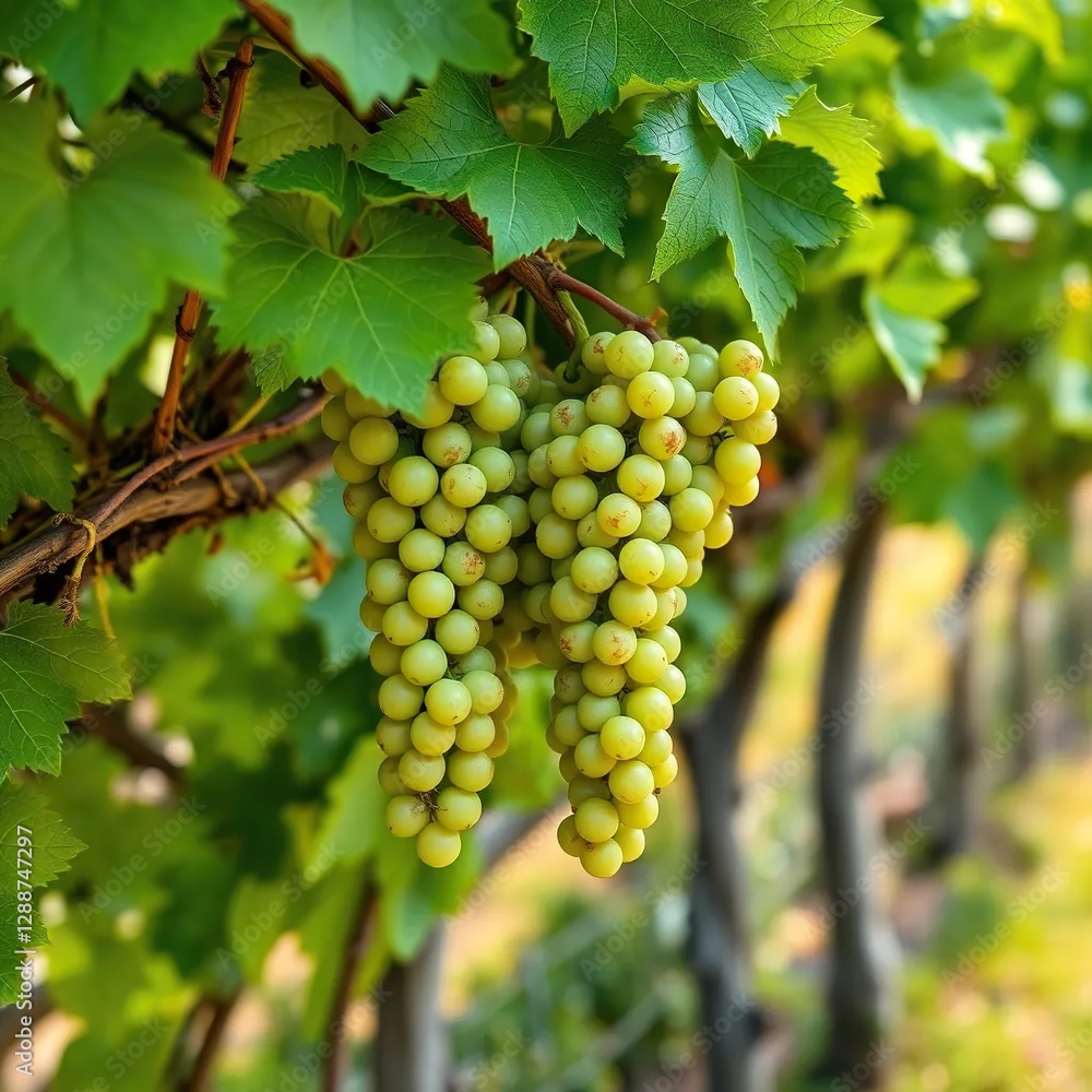 A vine with green grapes hanging from its stems, nature, garden A vine with green grapes hanging from its stems, nature, garden