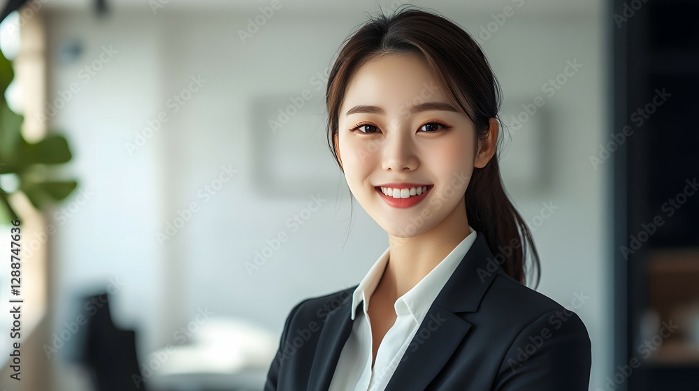 A young businesswoman stands in the office, smiling at the camera against a white background. The full-body shot is captured in natural light A young businesswoman stands in the office, smiling at the camera against a white background. The full-body shot is captured in natural light