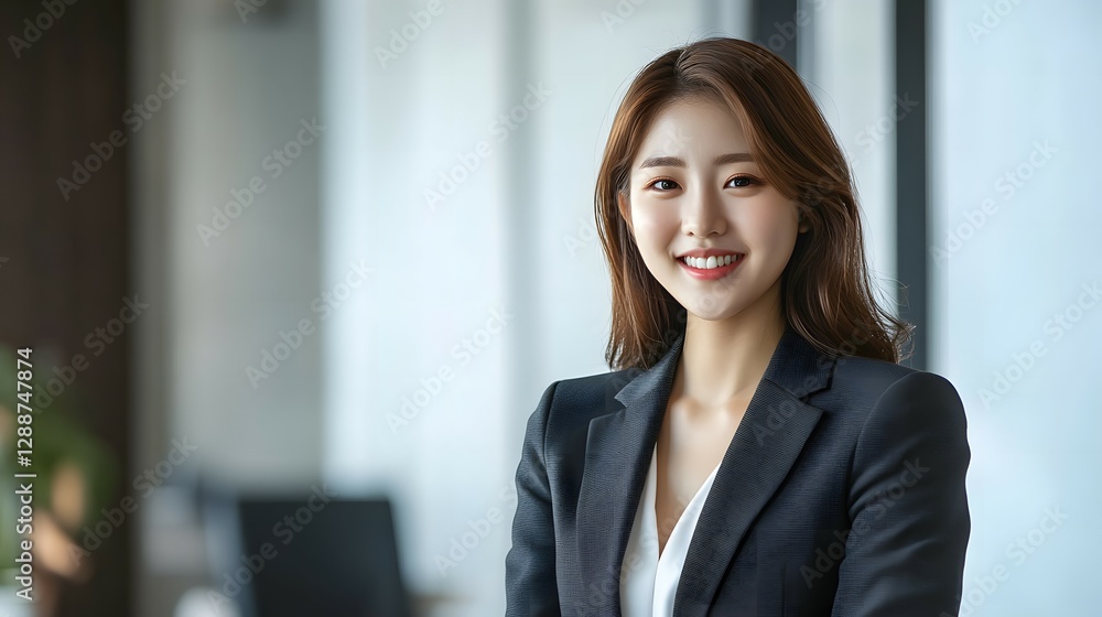 A young businesswoman stands in the office, smiling at the camera against a white background. The full-body shot is captured in natural light A young businesswoman stands in the office, smiling at the camera against a white background. The full-body shot is captured in natural light
