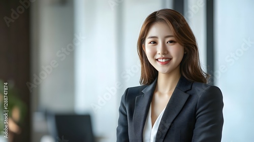 A young businesswoman stands in the office, smiling at the camera against a white background. The full-body shot is captured in natural light Free Download A young businesswoman stands in the office, smiling at the camera against a white background. The full-body shot is captured in natural light - GFXLoad