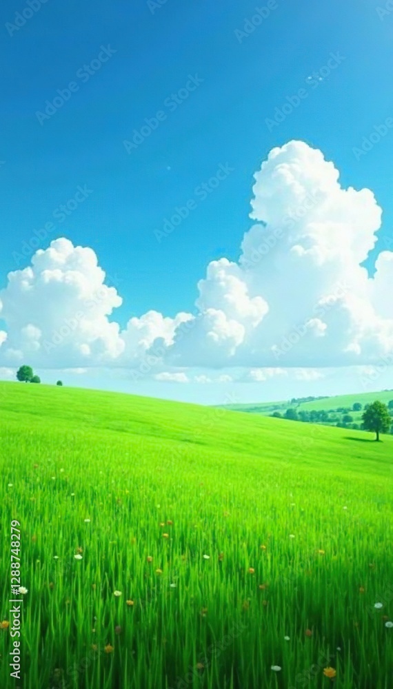 Obraz premium calm and quiet scene of green fields under open sky, fields, clear