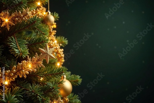 Golden garlands draped over a wooden Christmas tree, holiday, evergreen, golden