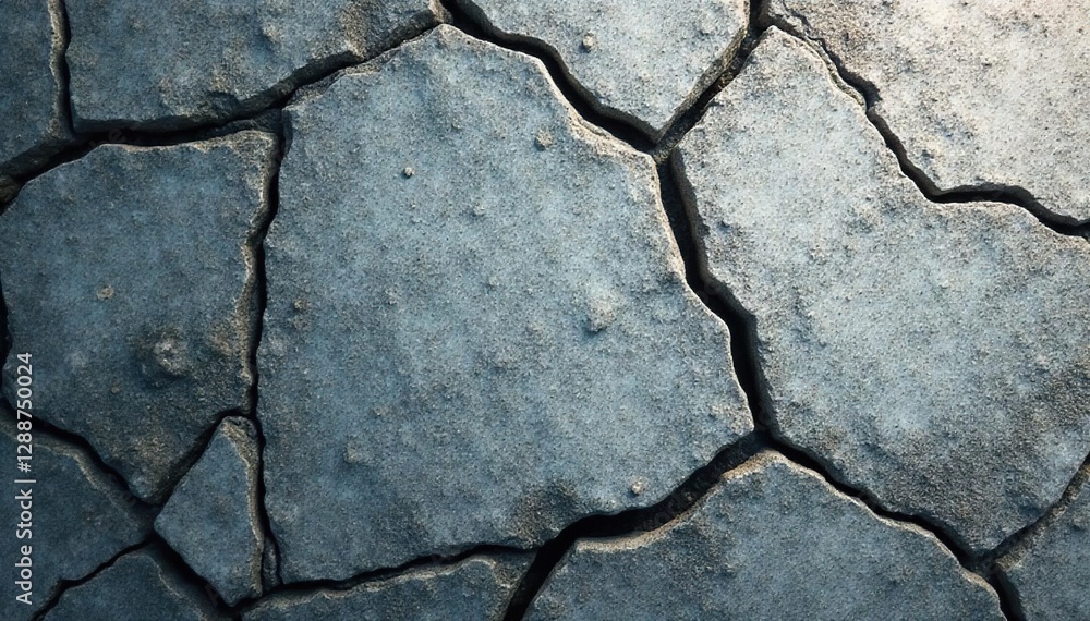 Obraz premium Rough gray stone surface with deep cracks and shadows, natural light, shadow, weathered