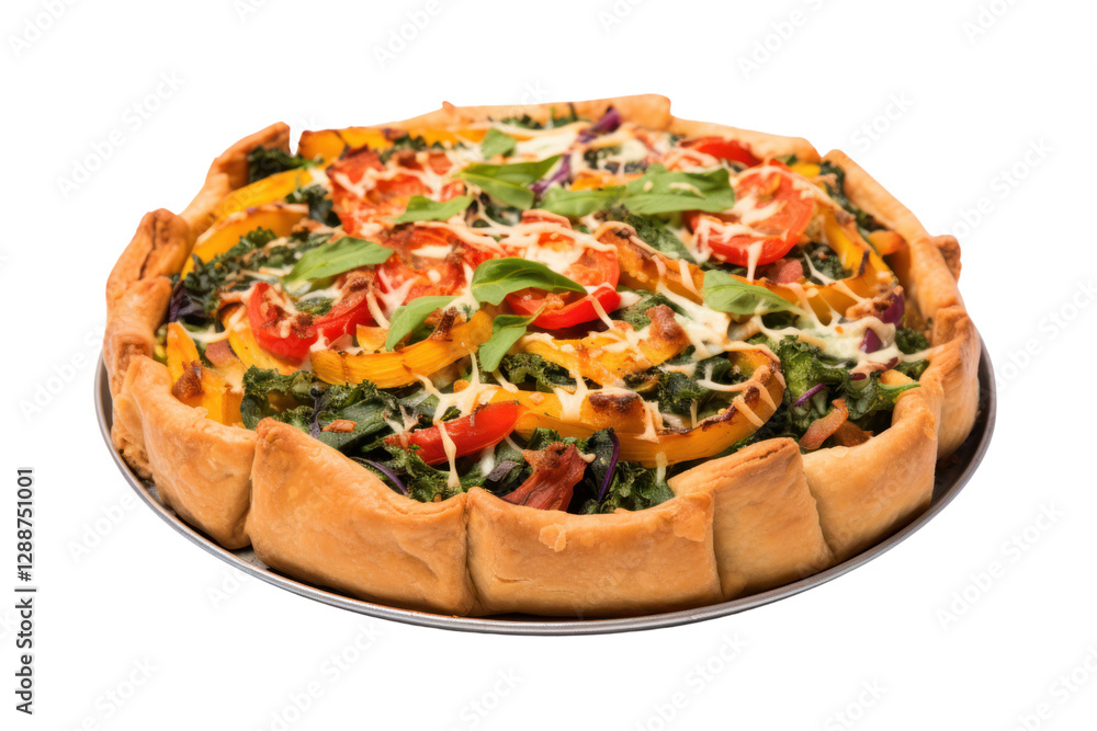 Homemade vegetarian pie with and sweet potatoes isolated on white background Homemade vegetarian pie with and sweet potatoes isolated on white background
